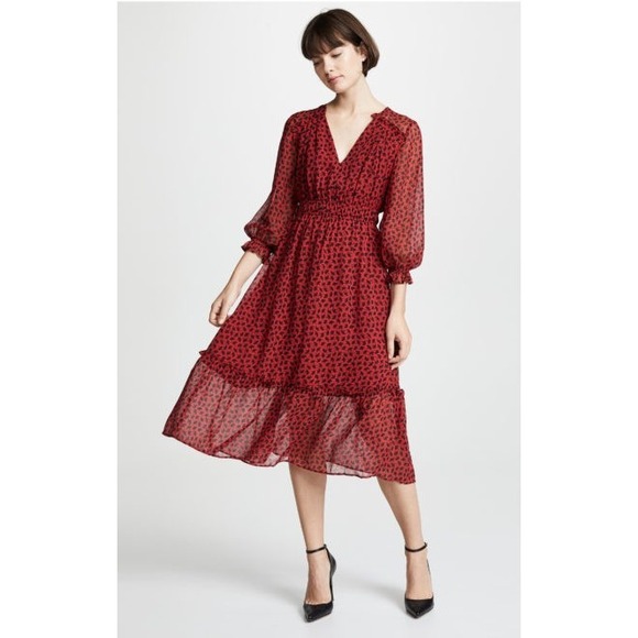 Shoshanna Dresses & Skirts - Shoshanna Eden Red Ginkgo Silk Chiffon Midi Dress